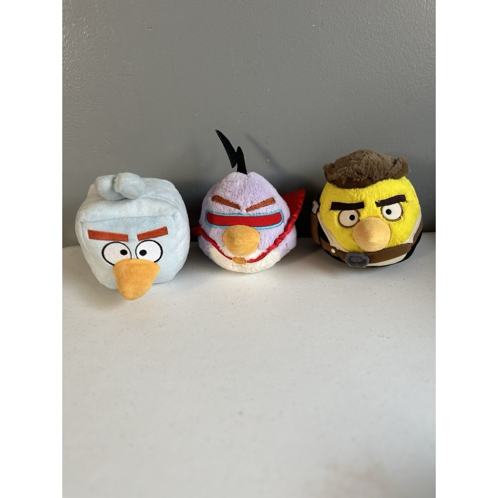 3 Angry Birds 6" Plush Lot,Han Solo, Space Lazer, Ice Cube Blue Jay
